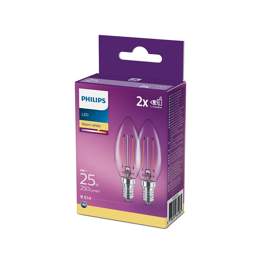 SET 2x Bombilla LED Philips B35 E14/2W/230V 2700K