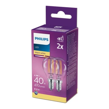 SET 2x Bombilla LED Philips P45 E14/4,3W/230V 2700K