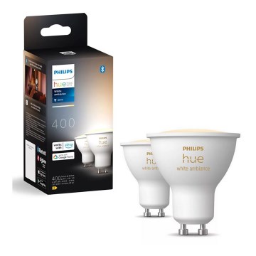 SET 2x Bombilla LED regulable Philips Hue WHITE AMBIANCE GU10/4,2W/230V 2200-6500K