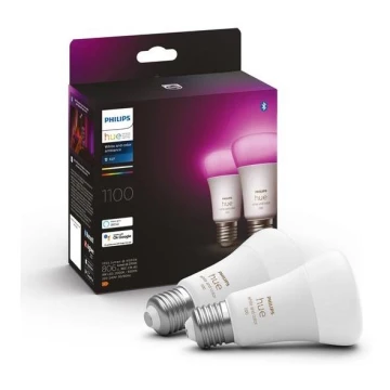 SET 2x Bombilla LED regulable Philips Hue White And Color Ambiance A60 E27/9W/230V 2000-6500K