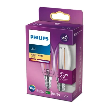 SET 2x Bombilla LED VINTAGE Philips E14/2W/230V 2700K