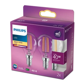 SET 2x Bombilla LED VINTAGE Philips E14/4,3W/230V 2700K