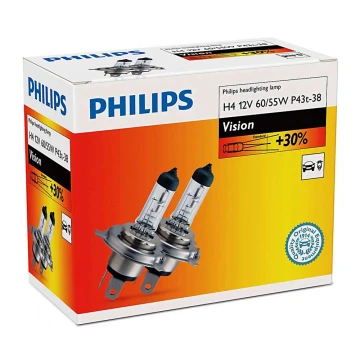 SET 2x Bombilla para coche Philips VISION 12342PRC2 H4 P43t-38/60W/55W/12V