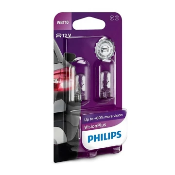 SET 2x Bombilla para el coche Philips VISION PLUS WB T10 W2,1x9,5D/6W/12V