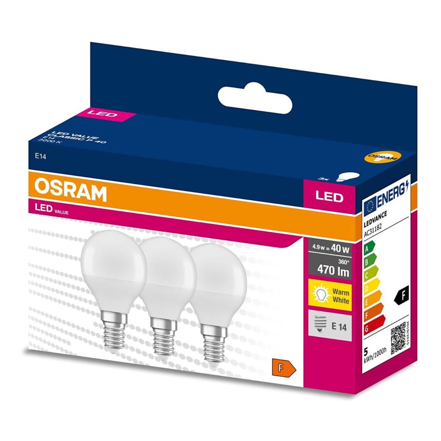 SET 3x Bombilla LED P45 E14/4,9W/230V 3000K - Osram