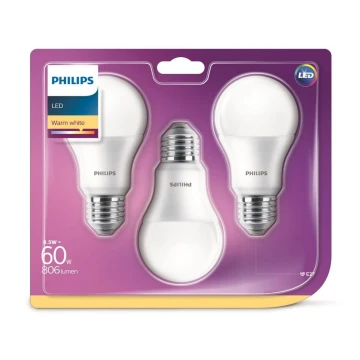 SET 3x Bombilla LED Philips A60 E27/8,5W/230V 2700K