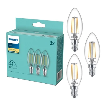 SET 3x Bombilla LED Philips B35 E14/4,3W/230V 2700K