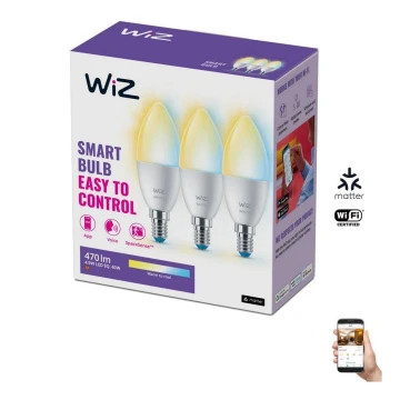 SET 3x Bombilla LED regulable C37 E14/4,9W/230V 2700-6500K CRI 90 Wi-Fi - WiZ