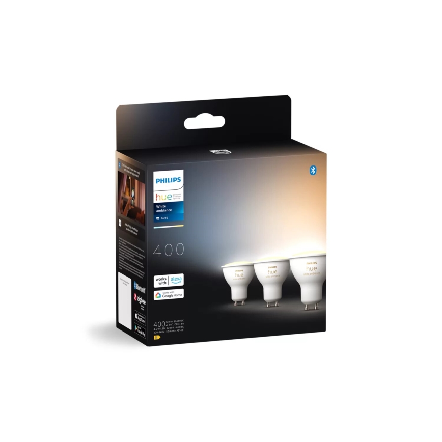 SET 3x Bombilla LED regulable Philips Hue WHITE AMBIANCE GU10/4,2W/230V 2200-6500K