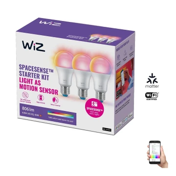 SET 3x Bombilla LED RGBW regulable A60 E27/8,8W/230V 2200-6500K Wi-Fi - WiZ