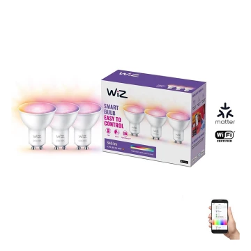 SET 3x Bombilla LED RGBW regulable GU10/4,7W/230V 2200-6500K CRI 90 Wi-Fi - WiZ