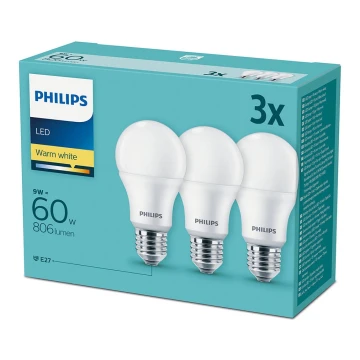 Set 3x Bombillas LED Philips E27/9W/230V 2700K