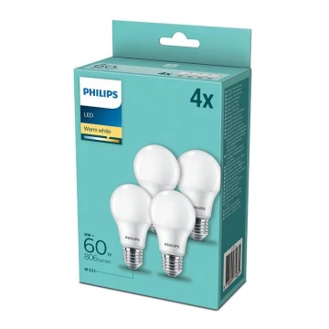 SET 4x Bombilla LED Philips E27/8W/230V 2700K