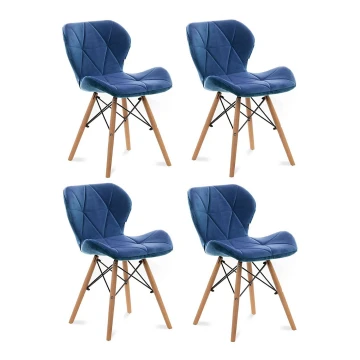 SET 4x Silla de comedor TRIGO 74x48 cm azul oscuro/haya