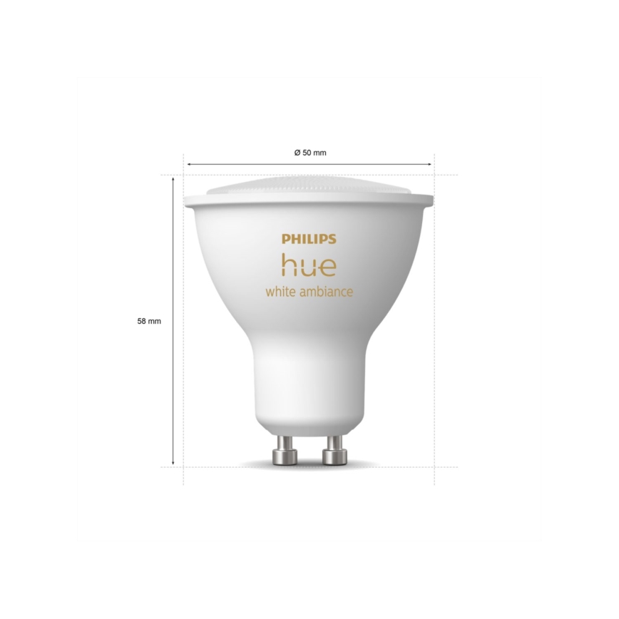 SET 4x Bombilla LED regulable Philips Hue WHITE AMBIANCE GU10/5W/230V 2200-6500K