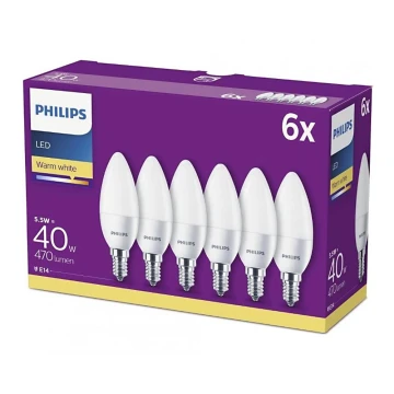 SET 6x Bombilla LED Philips B35 E14/5,5W/230V 2700K