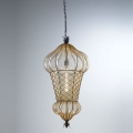 SIRU - Lámpara colgante con cadena BABÀ 1xE27/60W/230V diá. 30 cm beige/marrón Vidrio veneciano