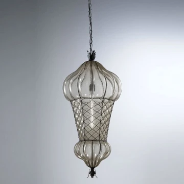 SIRU - Lámpara colgante con cadena BABÀ 1xE27/60W/230V diá. 30 cm transparente/marrón Vidrio veneciano