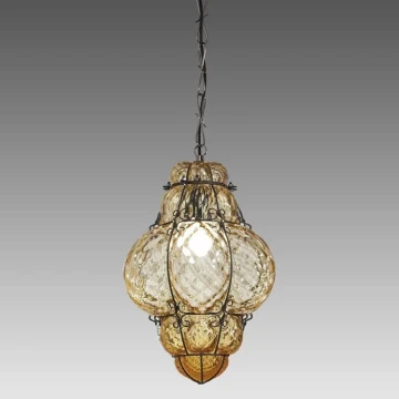 SIRU - Lámpara colgante con cadena CLASSIC 1xE27/60W/230V diá. 30 cm beige/negro Vidrio veneciano