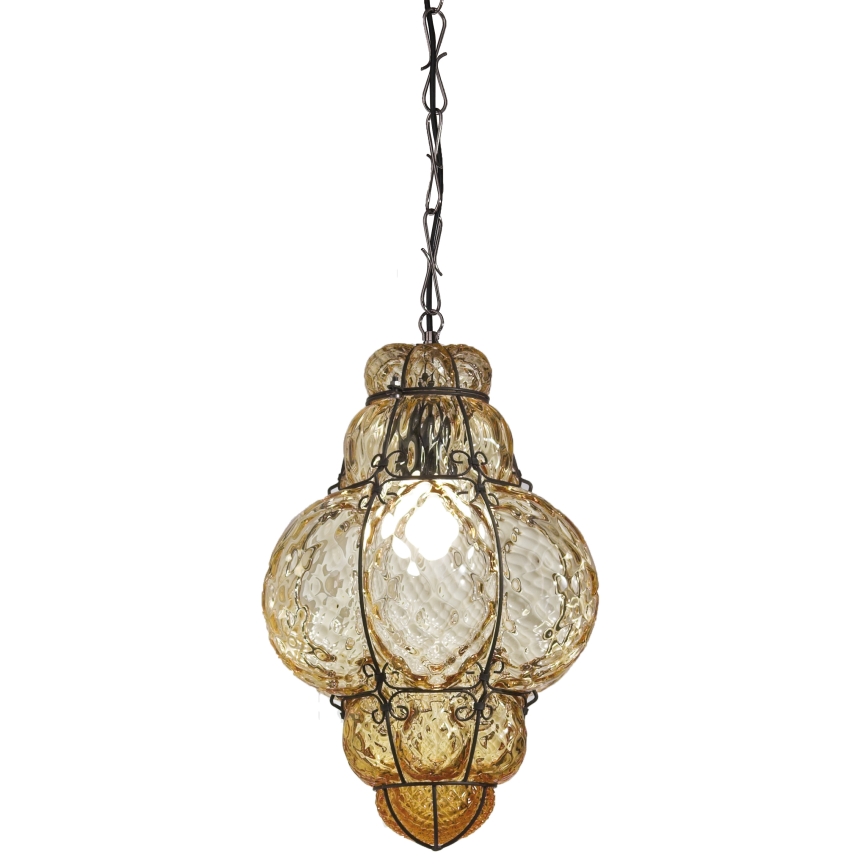 SIRU - Lámpara colgante con cadena CLASSIC 1xE27/60W/230V diá. 30 cm beige/negro Vidrio veneciano
