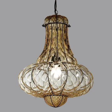 SIRU - Lámpara colgante con cadena DOGE 1xE27/60W/230V diá. 30 cm beige/negro Vidrio veneciano
