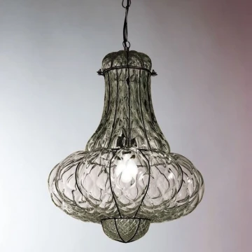 SIRU - Lámpara colgante con cadena DOGE 1xE27/60W/230V diá. 30 cm transparente/negro Vidrio veneciano