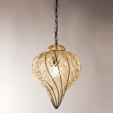 SIRU - Lámpara colgante con cadena GOCCIA 1xE27/60W/230V diá. 25 cm beige/marrón Vidrio veneciano