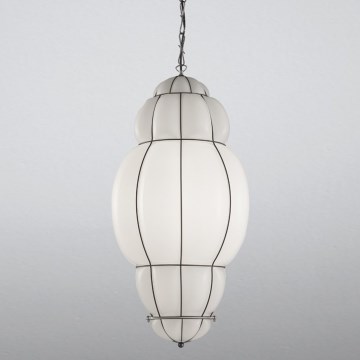 SIRU - Lámpara colgante con cadena RIVISTO 1xE27/60W/230V diá. 45 cm negro/blanco Vidrio veneciano