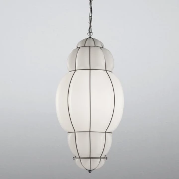 SIRU - Lámpara colgante con cadena RIVISTO 1xE27/60W/230V diá. 45 cm negro/blanco Vidrio veneciano