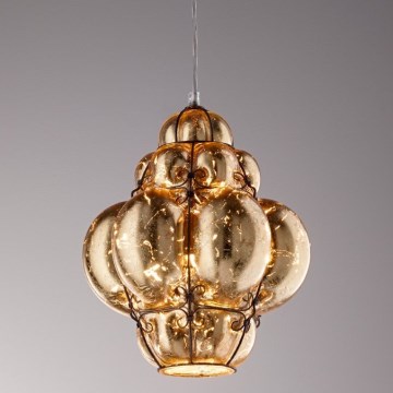 SIRU - Lámpara colgante FOGLIA ORO 1xE27/60W/230V diá. 27 cm dorado Vidrio veneciano/dorado