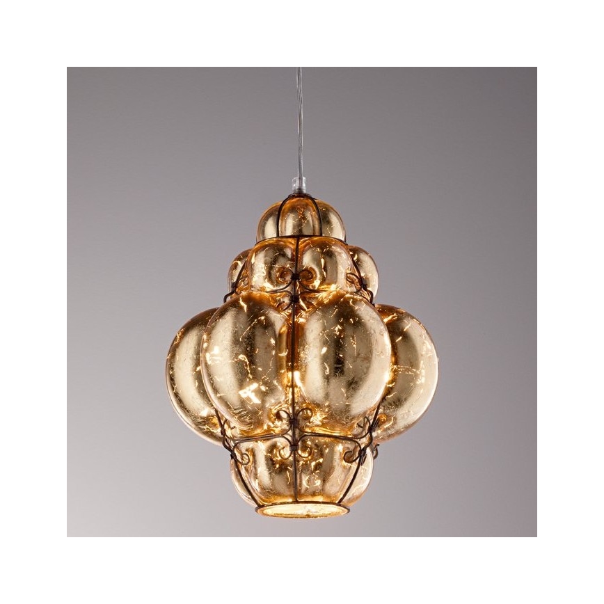SIRU - Lámpara colgante FOGLIA ORO 1xE27/60W/230V diá. 27 cm dorado Vidrio veneciano/dorado