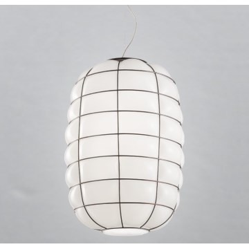 SIRU - Lámpara colgante LANTERNA 1xE27/60W/230V diá. 32 cm negro/blanco Vidrio veneciano