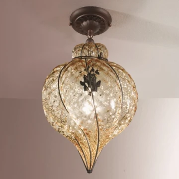 SIRU - Lámpara de techo GOCCIA 1xE27/60W/230V diá. 25 cm beige/marrón Vidrio veneciano