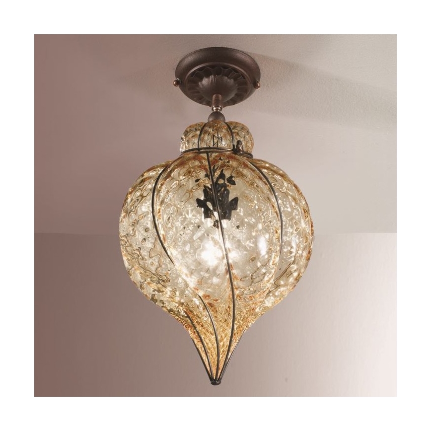 SIRU - Lámpara de techo GOCCIA 1xE27/60W/230V diá. 25 cm beige/marrón Vidrio veneciano