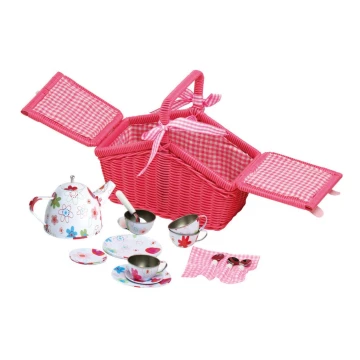Small Foot - Cesta de picnic con vajilla rosa