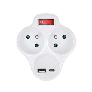 Divisor de tomas con cargador e interruptor USB A+C 2x10A blanco