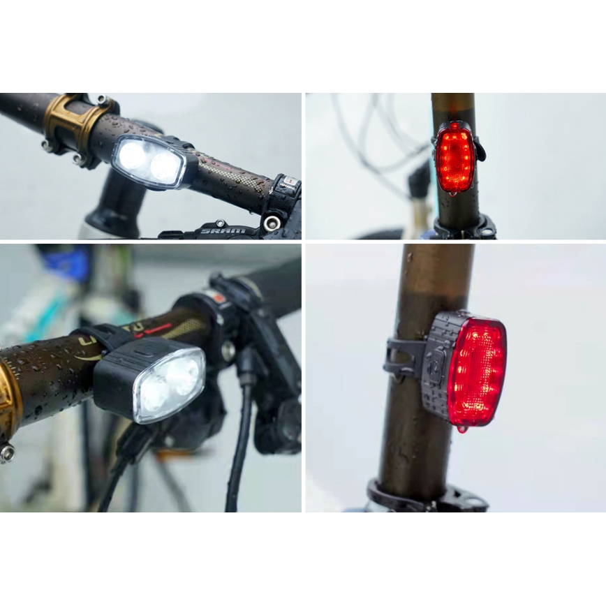 SET 2x Luz LED recargable y regulable para bicicleta 350mAh IP44 rojo/blanco