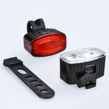 SET 2x Luz LED recargable y regulable para bicicleta 350mAh IP44 rojo/blanco