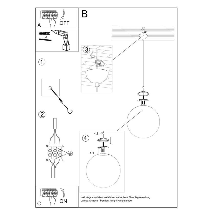 Lámpara de araña de cable TOYA 1xE27/60W/230V diámetro 30 cm