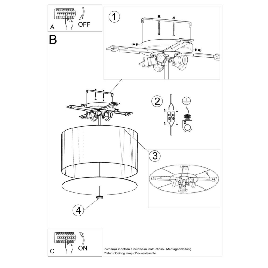 Plafón OTTO 5xE27/60W/230V diámetro 50 cm negro