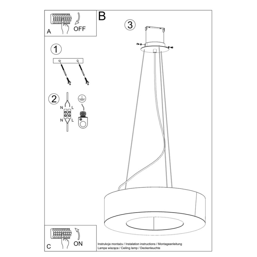 Lámpara colgante SATURNO SLIM 5xE27/60W/230V diámetro 50 cm negro