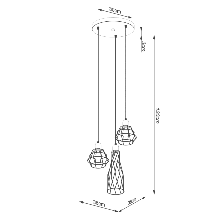 Lámpara colgante SUBA 3xE27/15W/230V negro