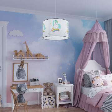 Lámpara colgante infantil UNICORN 1xE27/15W/230V diá. 30 cm unicornio