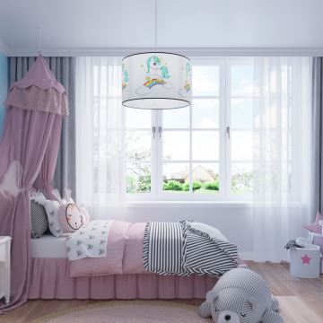 Lámpara colgante infantil UNICORN 1xE27/15W/230V diá. 30 cm unicornio