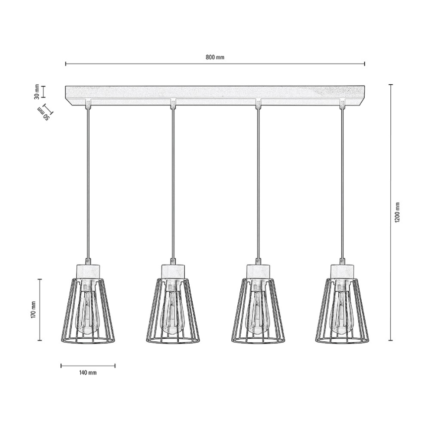 Spot-Light - Lámpara de araña de cable ORAZIO 4xE27/60W/230V roble - Certificado FSC