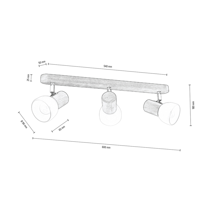 Foco de techo NEL 3xE27/15W/230V pino - Certificado FSC