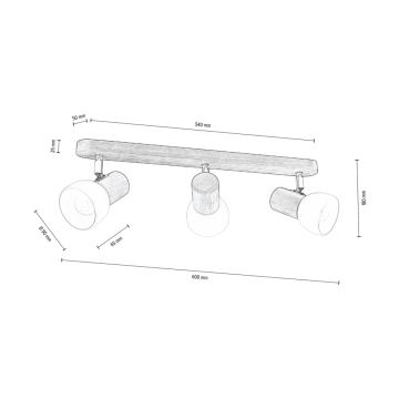 Foco de techo NEL 3xE27/15W/230V nuez - certificado FSC