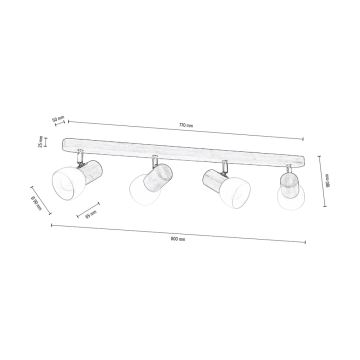 Foco de techo NEL 4xE27/15W/230V nuez - Certificado FSC