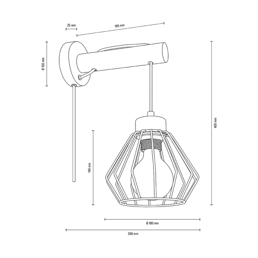 Aplique MUG 1xE27/15W/230V nuez - Certificado FSC