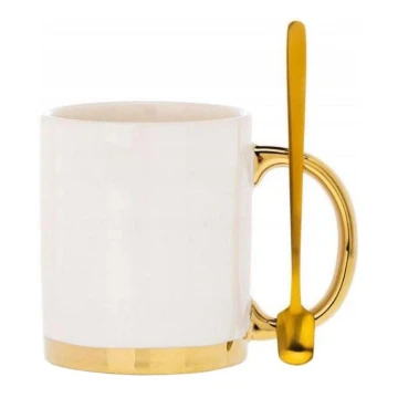 Taza con cuchara LANA crema/dorado